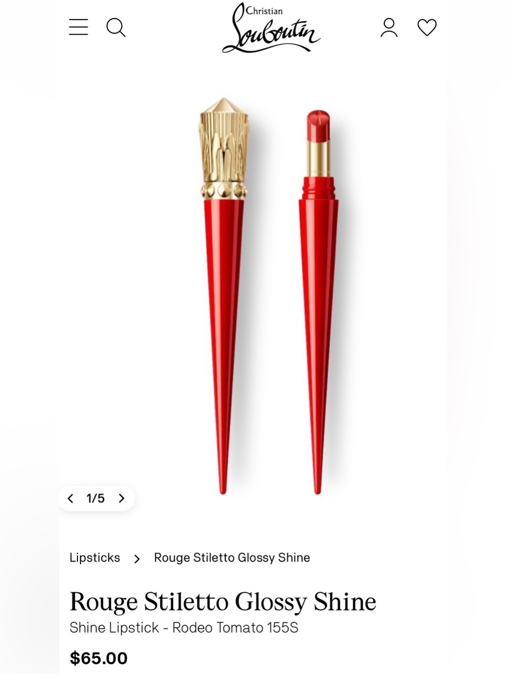 $65 Christian Louboutin Rouge Stiletto Glossy Shine Rodeo Tomato